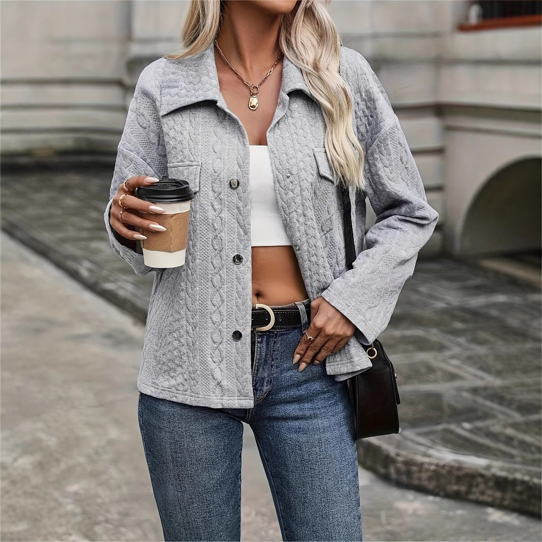 Women's Fall Winter Casual Fashion Solid Color Button Pocket Jacket