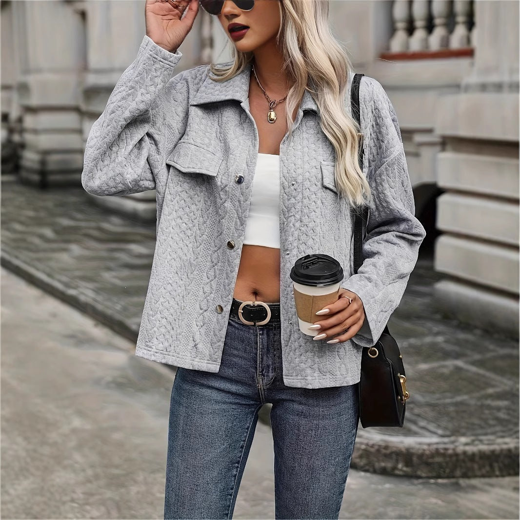 Women's Fall Winter Casual Fashion Solid Color Button Pocket Jacket
