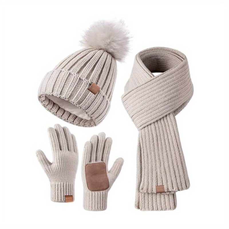 Knit Winter Hat Scarf and Gloves Set with Touchscreen Gloves | Cold Weather