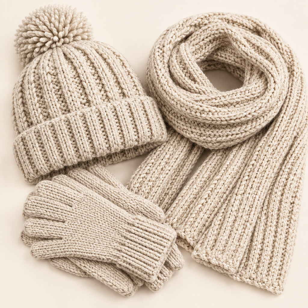Knit Winter Hat Scarf and Gloves Set with Touchscreen Gloves | Cold Weather