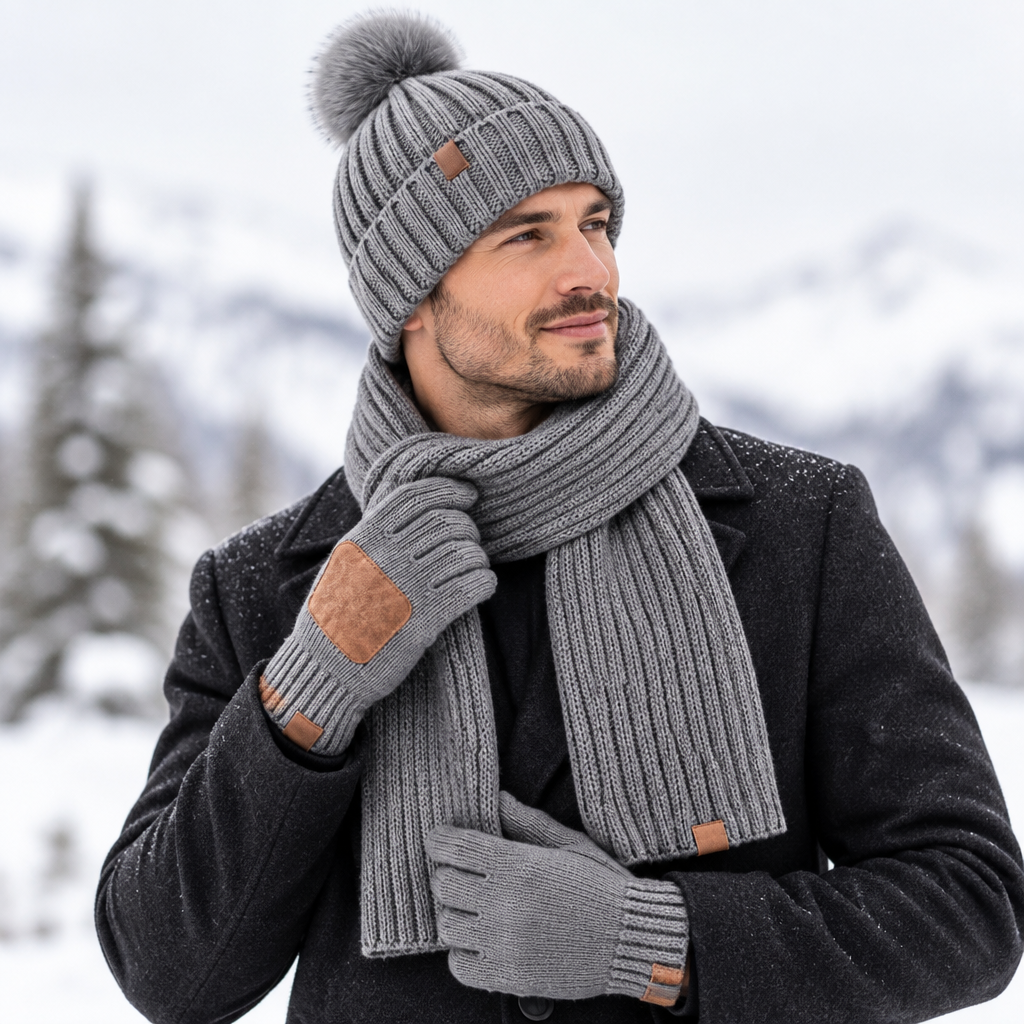Knit Winter Hat Scarf and Gloves Set with Touchscreen Gloves | Cold Weather