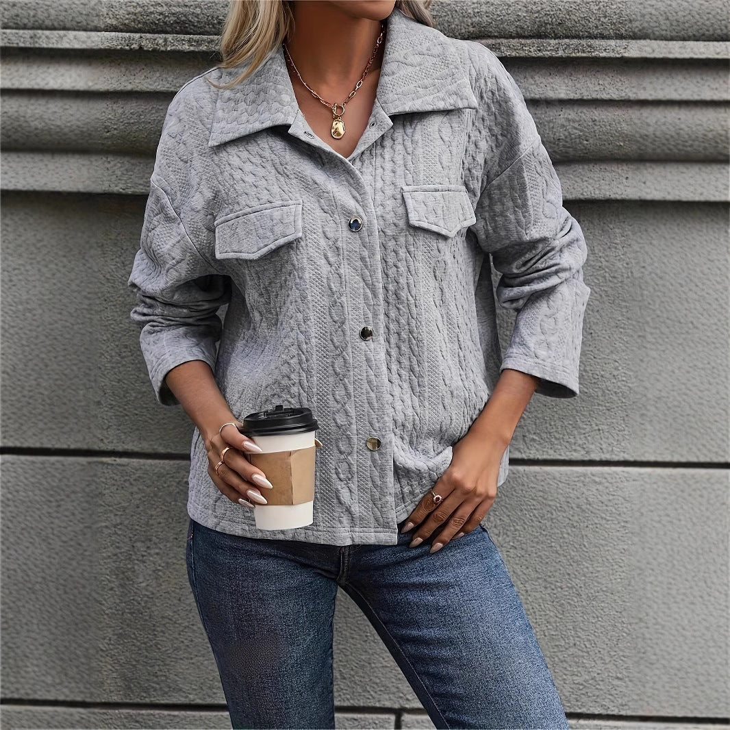 Women's Fall Winter Casual Fashion Solid Color Button Pocket Jacket