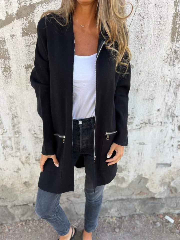 Zip-Up Hooded Cardigan with Pockets