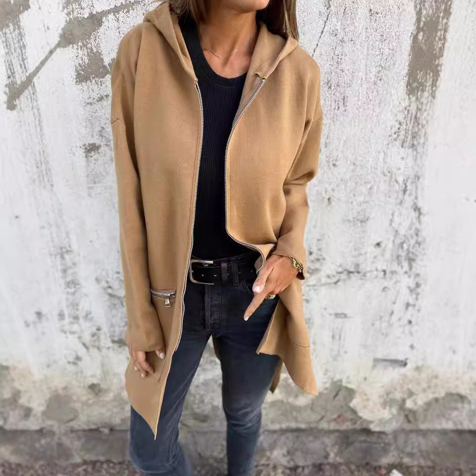 Zip-Up Hooded Cardigan with Pockets