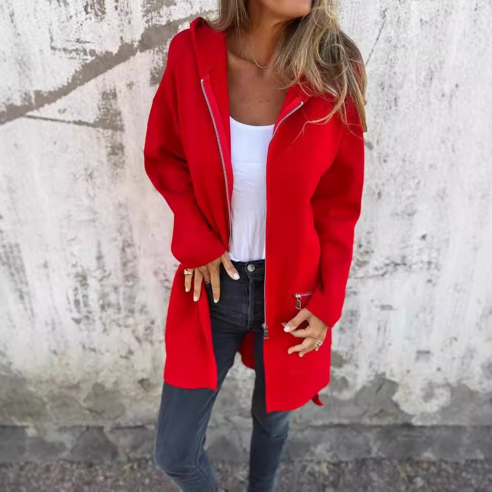 Zip-Up Hooded Cardigan with Pockets