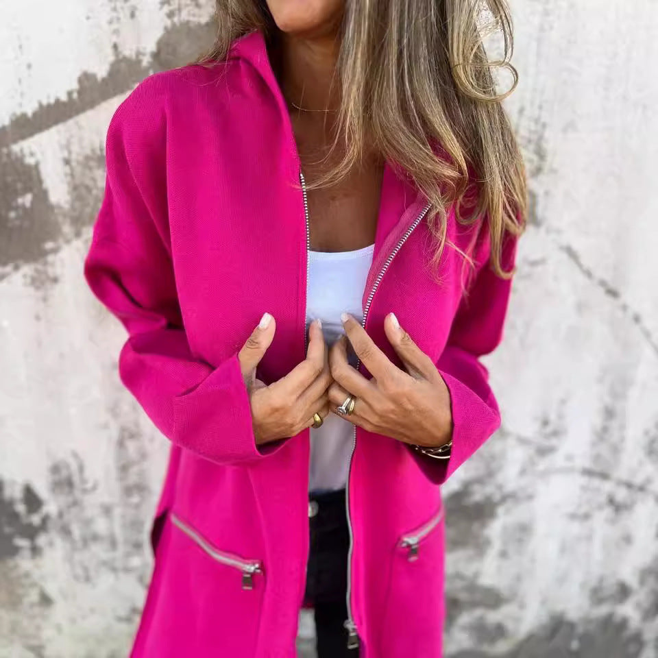 Zip-Up Hooded Cardigan with Pockets