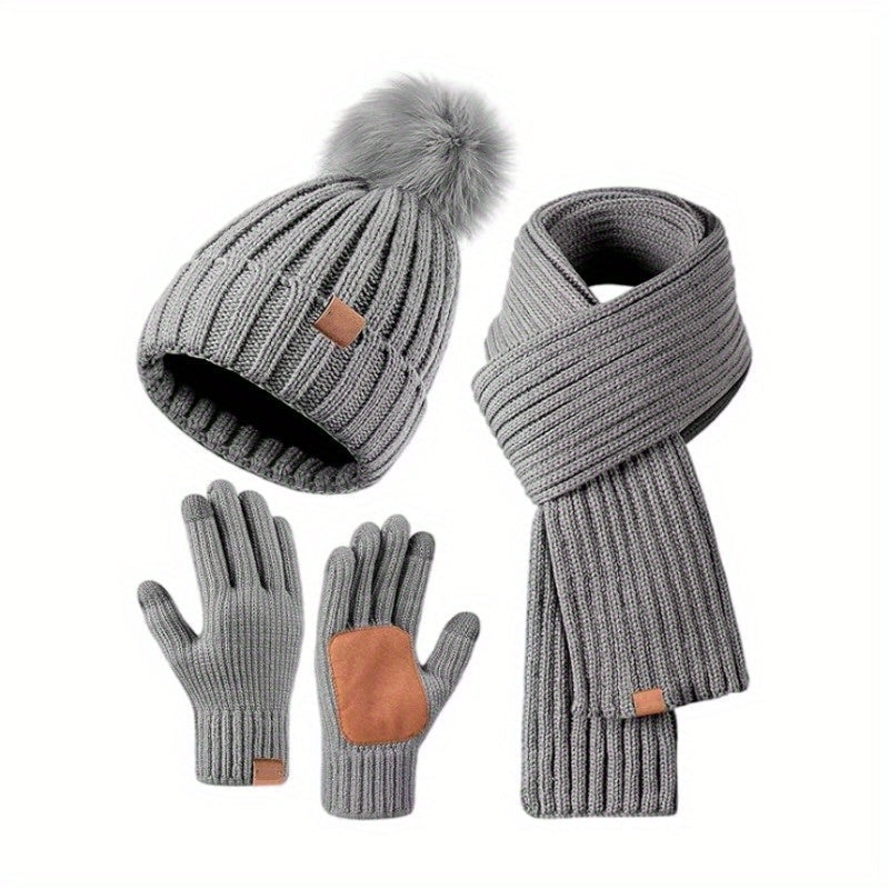 Knit Winter Hat Scarf and Gloves Set with Touchscreen Gloves | Cold Weather