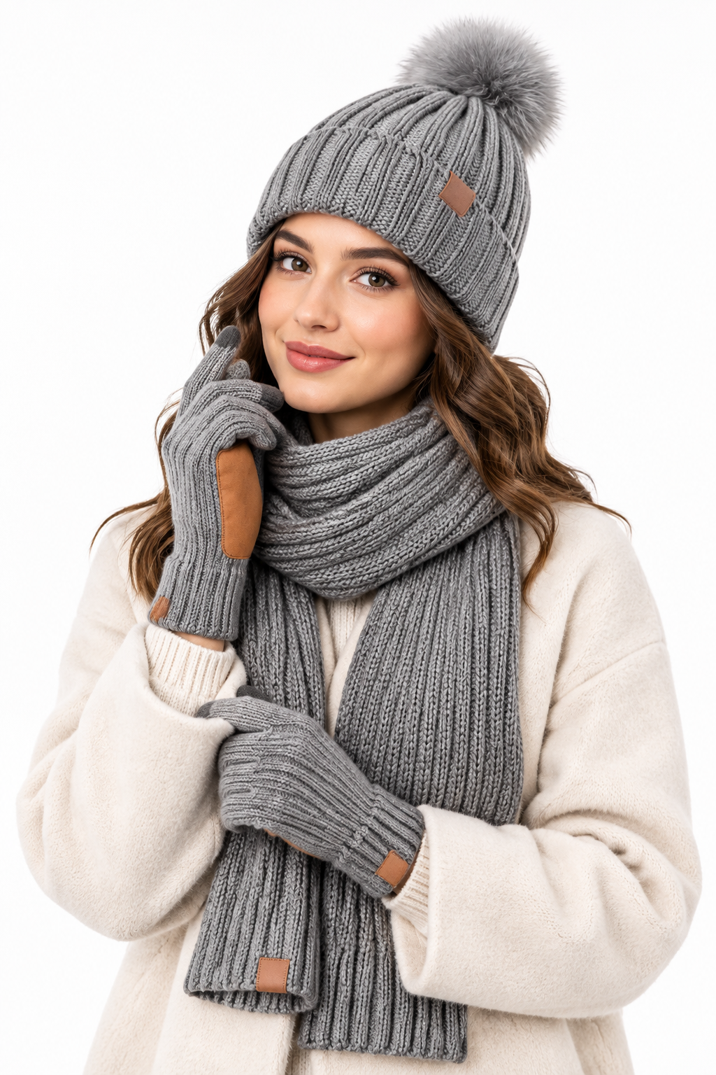 Knit Winter Hat Scarf and Gloves Set with Touchscreen Gloves | Cold Weather