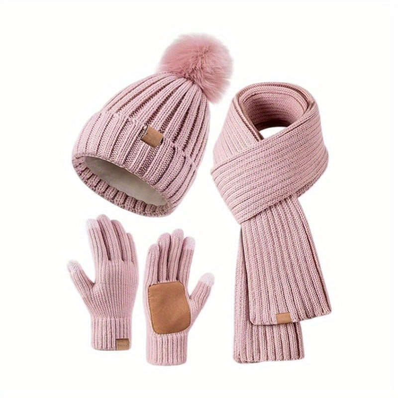 Knit Winter Hat Scarf and Gloves Set with Touchscreen Gloves | Cold Weather