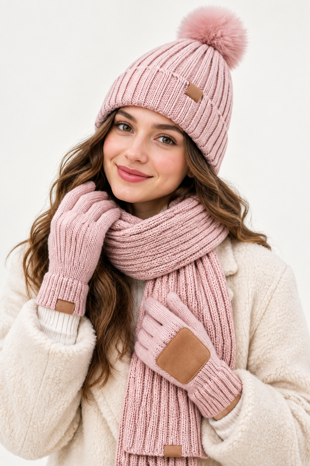 Knit Winter Hat Scarf and Gloves Set with Touchscreen Gloves | Cold Weather