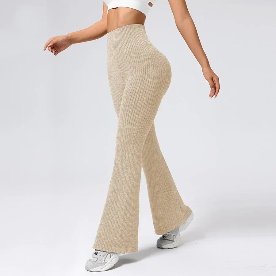 Seamless High-Waisted Flare Pants Autumn Winter Women Trousers Yoga Clothes Stretchy GYM Flare Leg Tummy Control Slim-Fit Pants