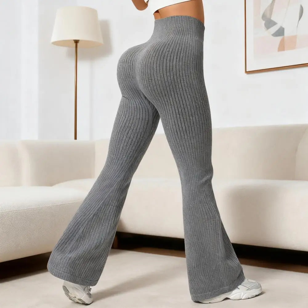Seamless High-Waisted Flare Pants Autumn Winter Women Trousers Yoga Clothes Stretchy GYM Flare Leg Tummy Control Slim-Fit Pants