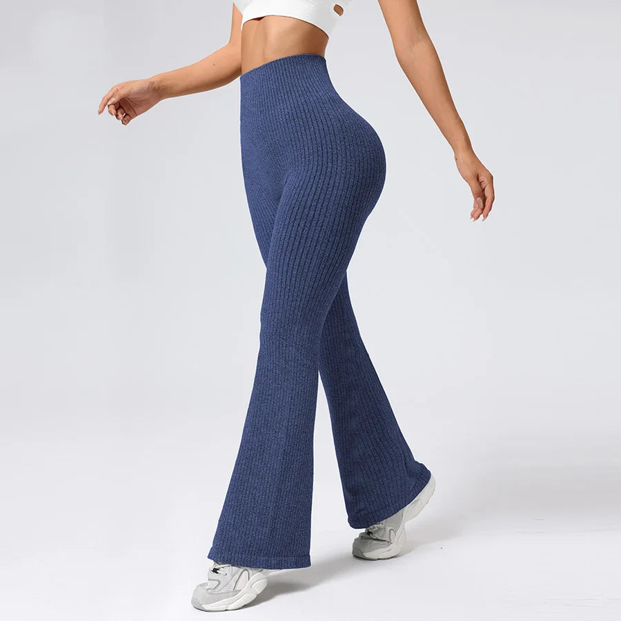 Seamless High-Waisted Flare Pants Autumn Winter Women Trousers Yoga Clothes Stretchy GYM Flare Leg Tummy Control Slim-Fit Pants
