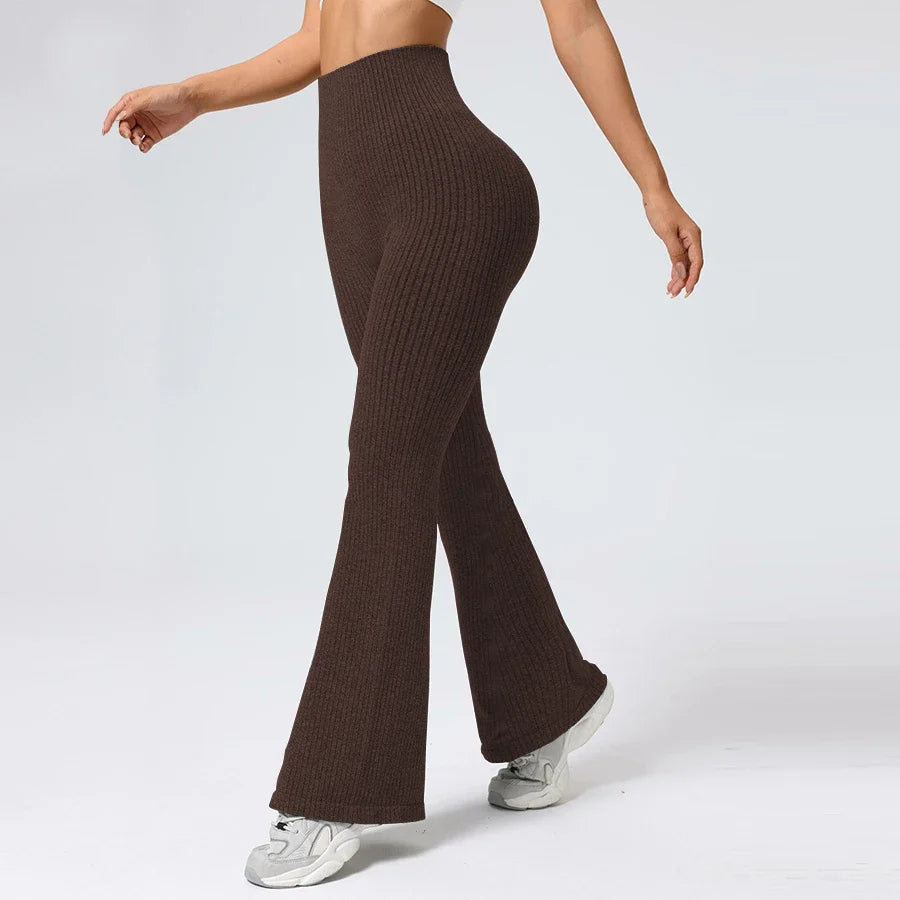 Seamless High-Waisted Flare Pants Autumn Winter Women Trousers Yoga Clothes Stretchy GYM Flare Leg Tummy Control Slim-Fit Pants