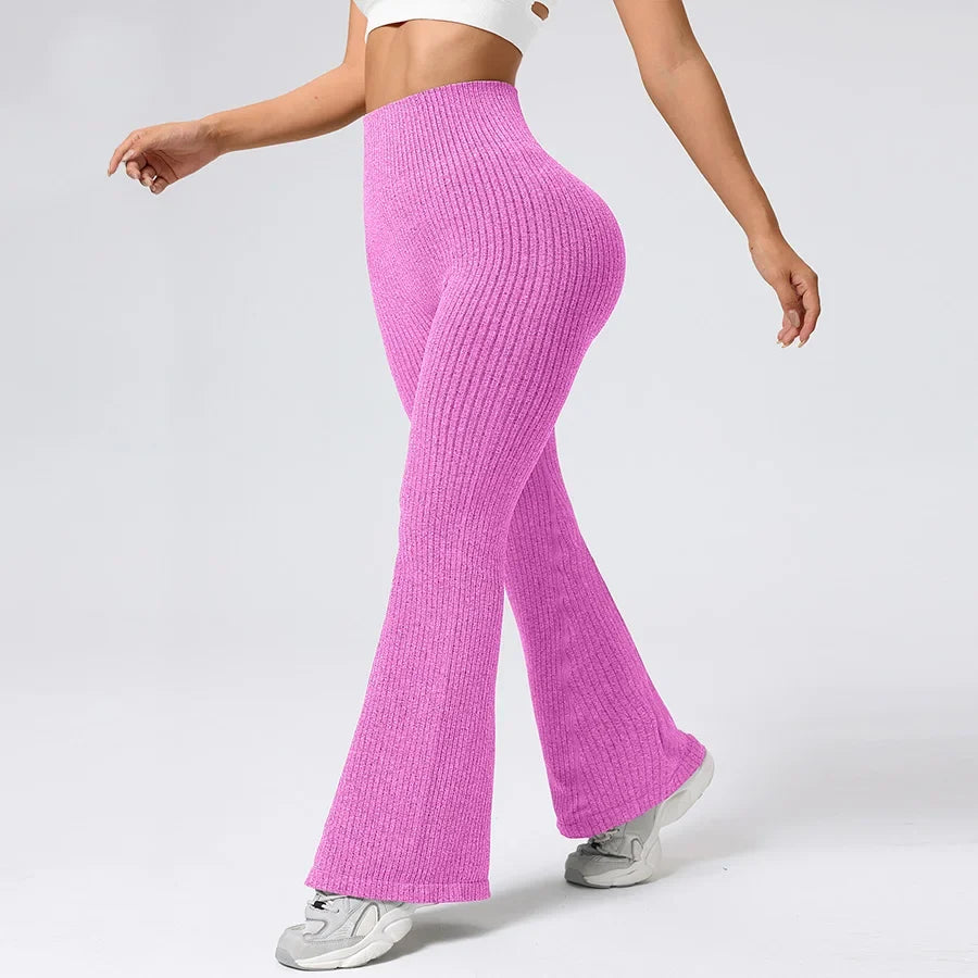 Seamless High-Waisted Flare Pants Autumn Winter Women Trousers Yoga Clothes Stretchy GYM Flare Leg Tummy Control Slim-Fit Pants