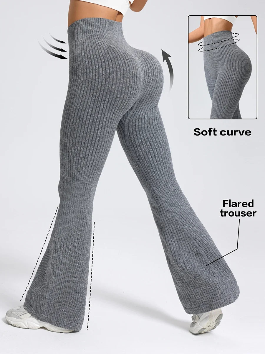 Seamless High-Waisted Flare Pants Autumn Winter Women Trousers Yoga Clothes Stretchy GYM Flare Leg Tummy Control Slim-Fit Pants