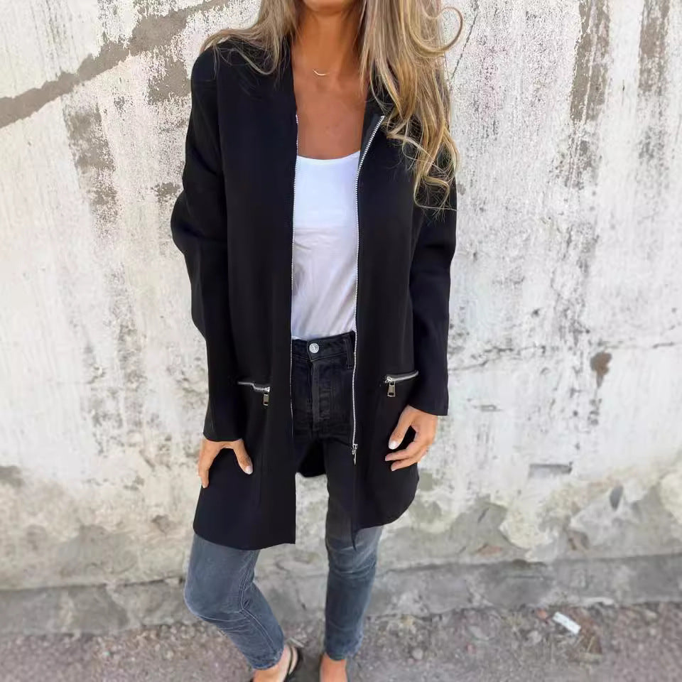 Zip-Up Hooded Cardigan with Pockets