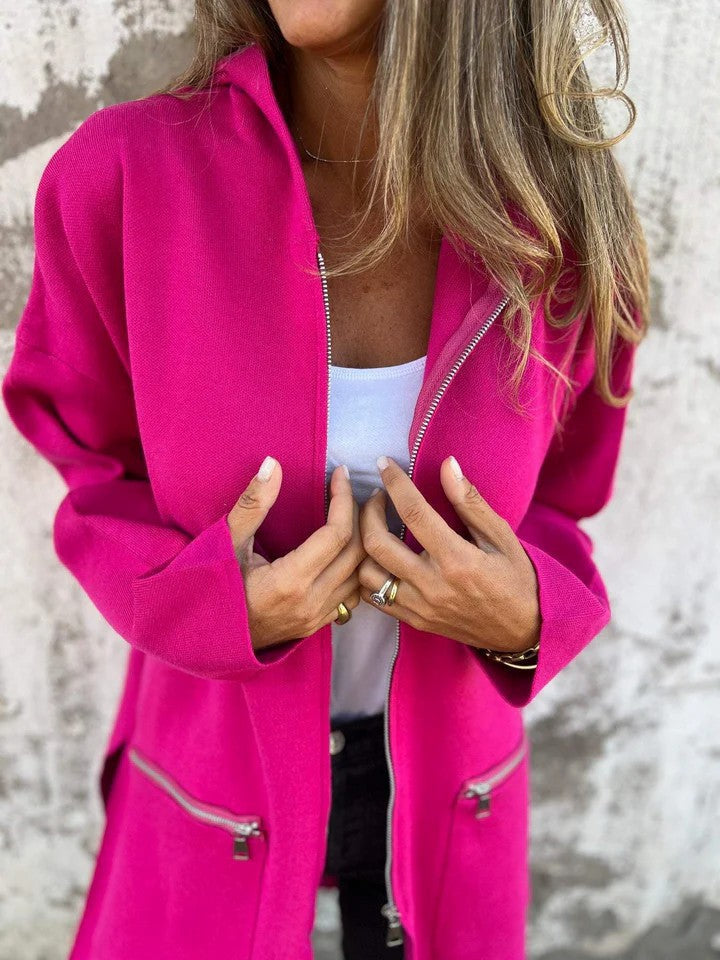 Zip-Up Hooded Cardigan with Pockets